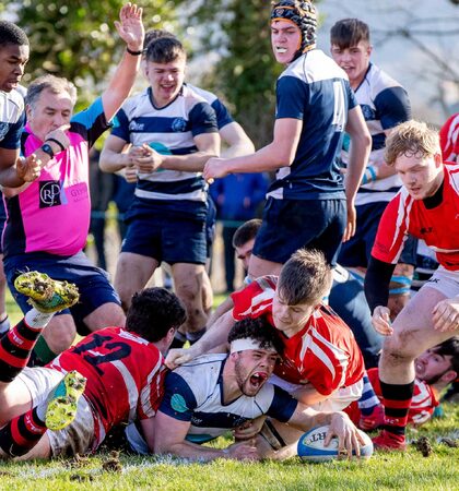 Hubert Gilvarry celebrates scoring a try 27/2/2020