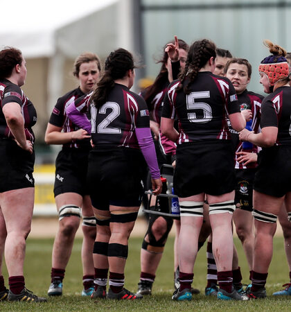 The NUIG players huddle ahead of the game 1/4/2018