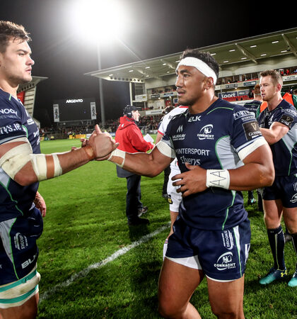 Quinn Roux and Bundee Aki celebrates 5/10/2018