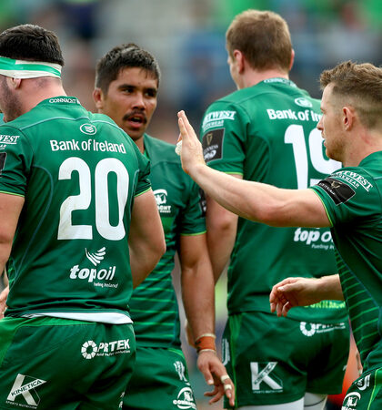 Paul Boyle celebrates after his scored his sides fourth trym with Matt Healy 25/11/2018