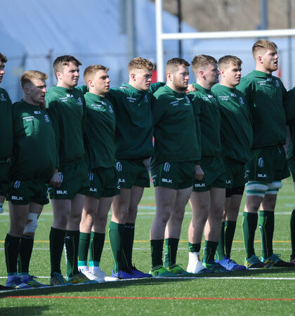The Connacht Eagles team stand for the National Anthem 16/3/2019