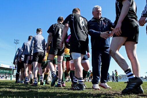 Both teams shake hands after the match 20/3/2018